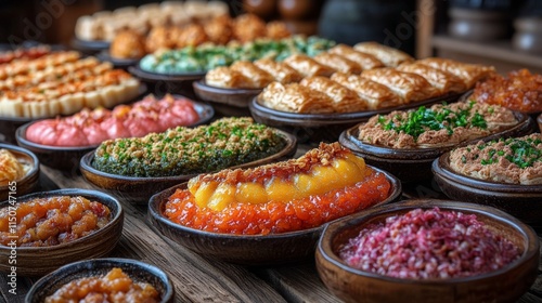 Display of assorted pastries in a bakery showcasing diverse flavors and textures