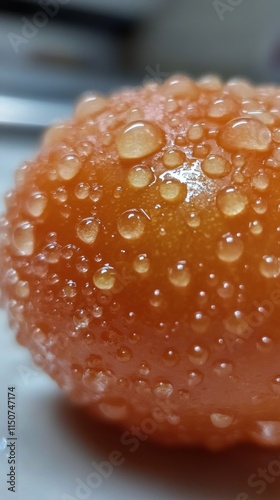 Fresh ripe tomato with dew drops on vine in a lush garden setting