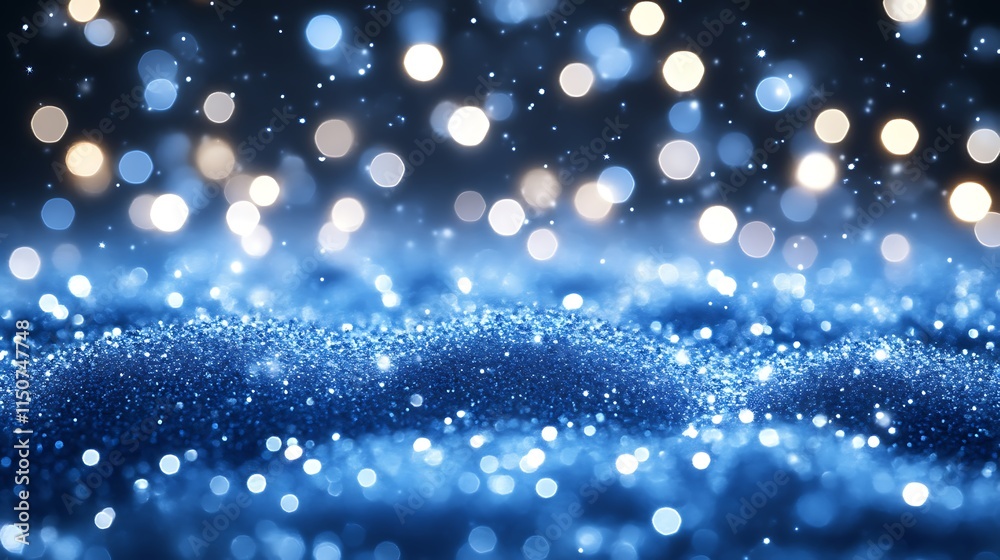 Fototapeta premium Blue Glitter Background With Sparkling Lights