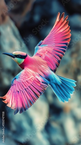 Colorful parrot in mid-flight showcasing vibrant feathers and striking colors...