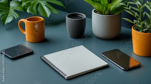 Coffee and smartphones on a wooden table in a cozy workspace setting