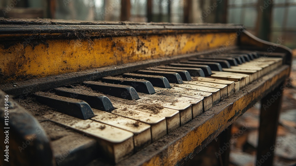 An old, dusty piano in an abandoned space, evoking nostalgia and decay. An old, dusty piano in an abandoned space, evoking nostalgia and decay.