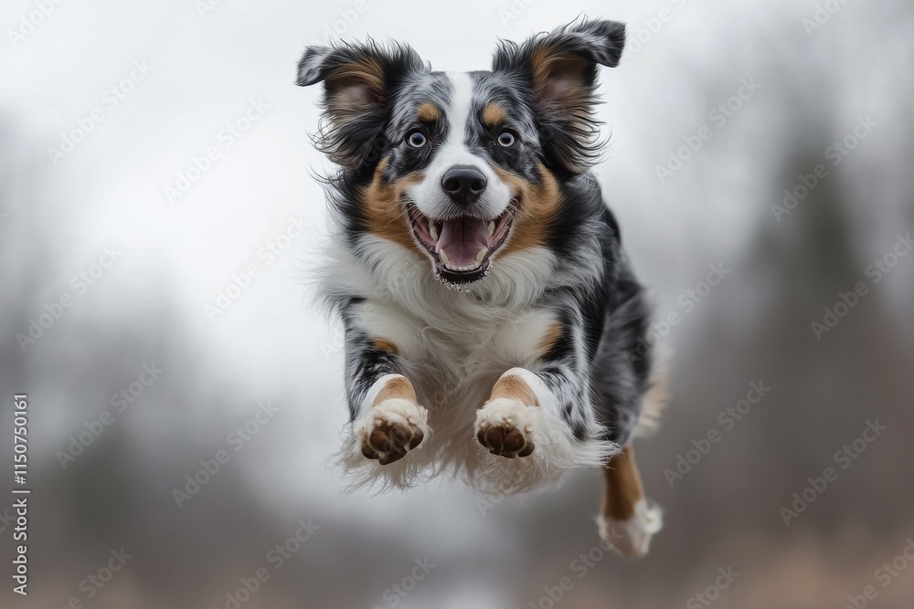 Happy dog jumping in the park during autumn with colorful leaves in the background Happy dog jumping in the park during autumn with colorful leaves in the background