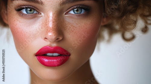 Beautifully styled lips with a glossy peach tone and a natural smile