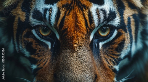 Intense gaze of a tiger showcasing powerful features in natural environment a...