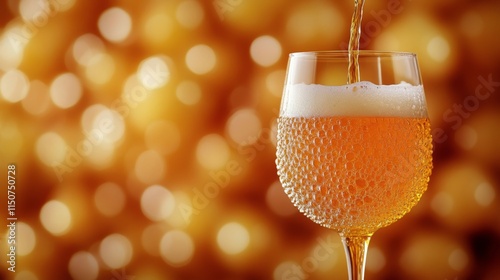 Craft beer being poured into a clear glass on a wooden table