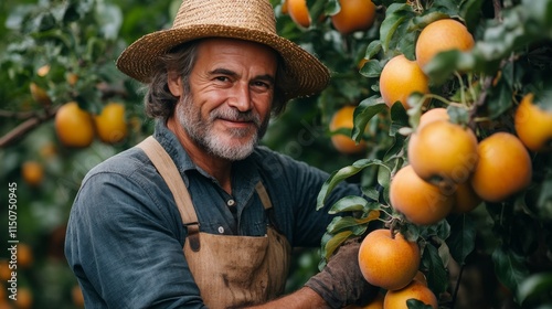 Bright yellow apples gathered in hands among fresh orchard fruits during harv...