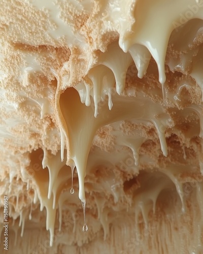 Close-up of creamy, drippy, textured dessert. photo