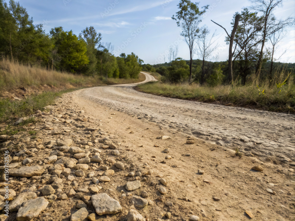 Naklejka premium dirt road in the countryside. road, landscape, sky, nature, field, tree, country, grass, rural, path, summer, trees, green, countryside, asphalt, hill, lane, forest, clouds, dirt, travel, horizon, gra