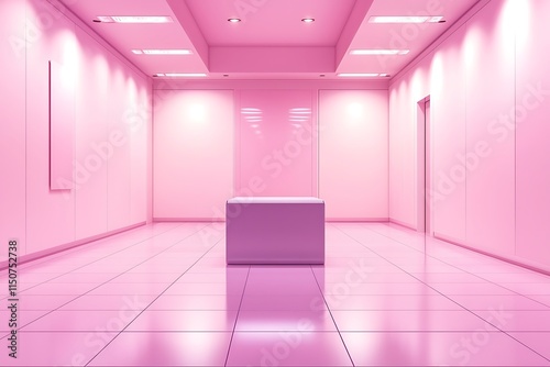 An empty pink room featuring a podium designed for advertising purposes against a minimal background--ideal for product presentations photo