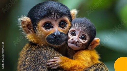 Playful monkeys clinging to tree branch in lush environment during daylight
