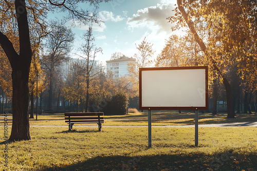 Empty billboard in autumn park