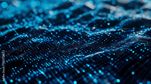 Close-up of blue neural networks with synapses transmitting