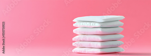 Female hygienic disposable menstrual pads on pink background with space for text. The concept of feminine hygiene.