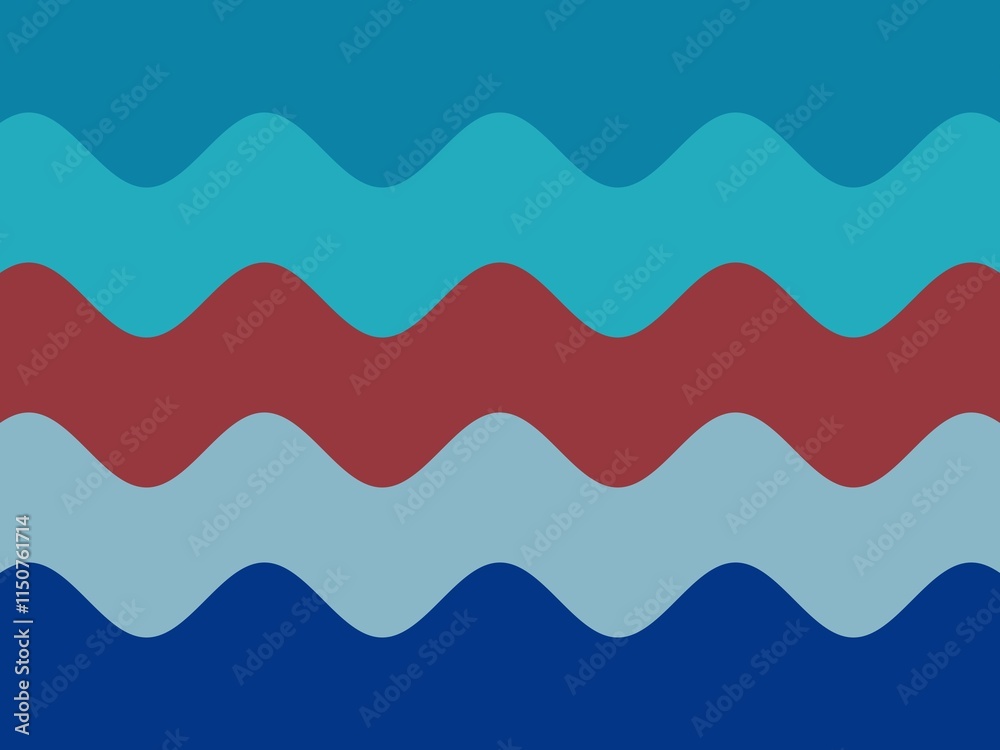 Fototapeta premium Abstract wavy background with horizontal stripes in shades of blue and red.