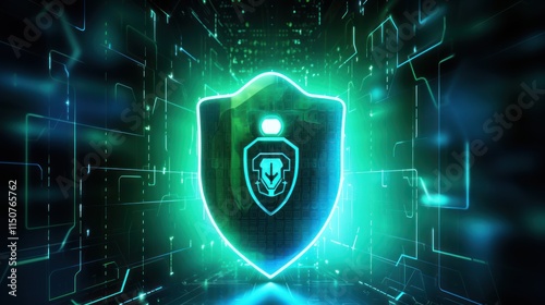 3D futuristic illustration of health and data security: digital lock, glowing medical symbols, blue-green gradient, and binary code. Ideal for healthcare, privacy, and tech themes.