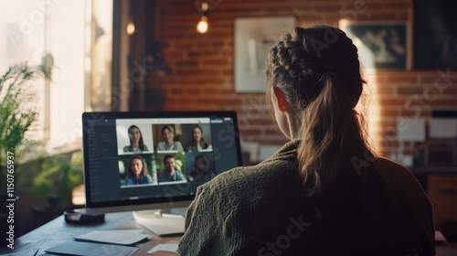 Woman Attending Video Conference in a Cozy Home Office