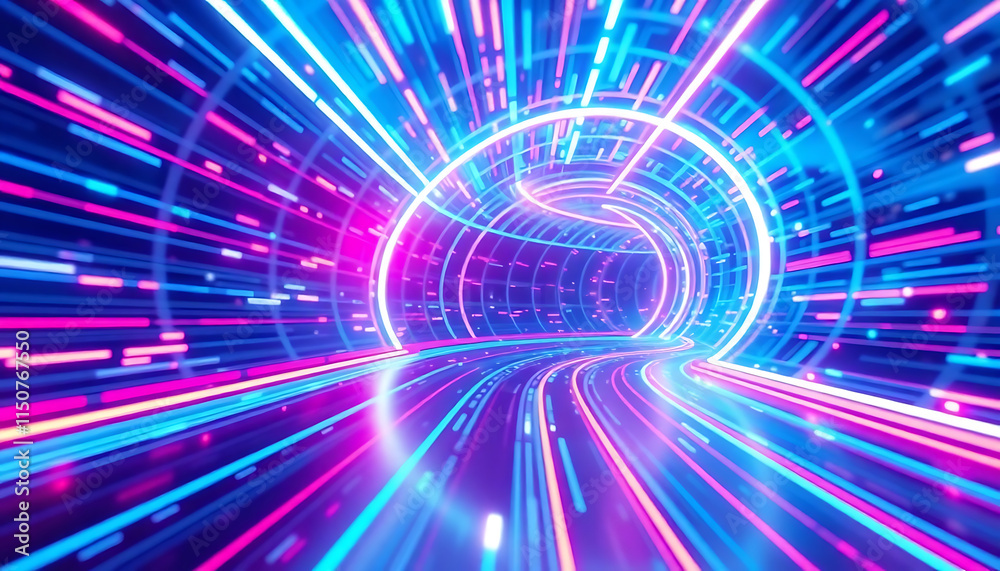 Futuristic technology abstract background with lines for network, big data, data center, server, internet, speed. Abstract neon lights into digital technology tunnel. 3D render Futuristic technology abstract background with lines for network, big data, data center, server, internet, speed. Abstract neon lights into digital technology tunnel. 3D render