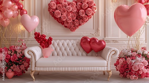 A mockup frame set in a Valentine-themed room featuring a sofa and decorative accents for the holiday