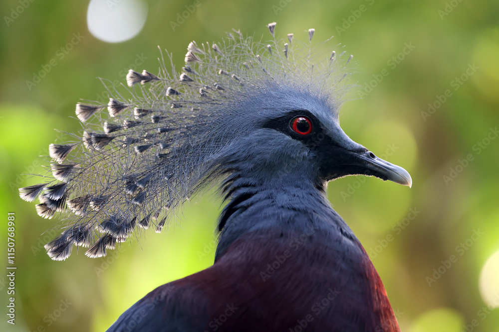 Victoria crowned pigeon (Goura victoria) on green natural background