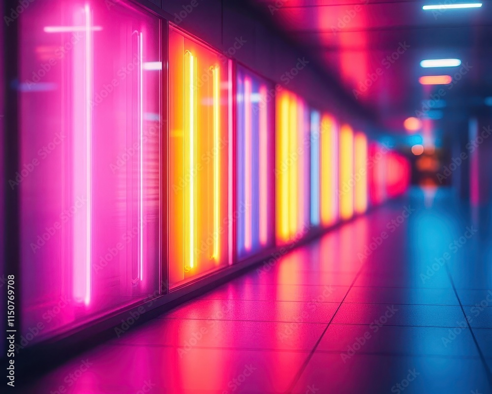 Fototapeta premium Neon light reflections with vibrant colors, sleek design, dynamic atmosphere