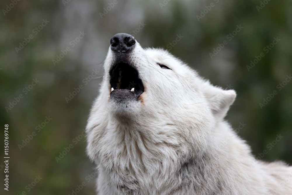 Howling Hudson Bay wolf (Canis lupus hudsonicus)