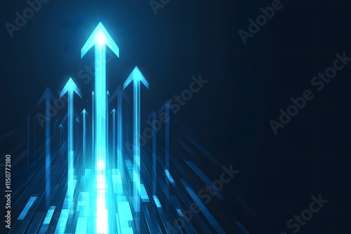 Abstract glowing arrows pointing upwards on a dark background, symbolizing growth and progress