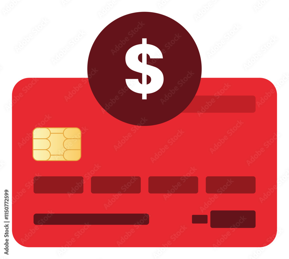 Red Simple Debit Card with Dollar Icon Red Simple Debit Card with Dollar Icon