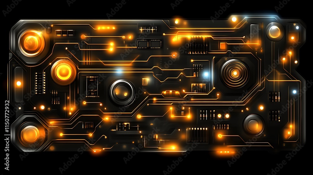 Obraz premium Futuristic Technology Circuit Board Design Glowing Orange