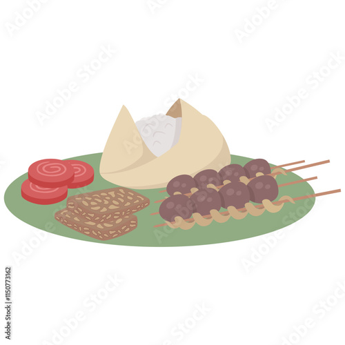 Indulge in Traditional Indonesian Flavors: Nasi Uduk, Sate Telor, and Tempe in Vector Art