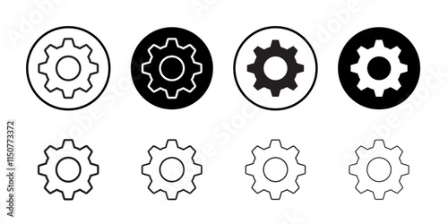 Settings gear icon Flat art in black and white isolated