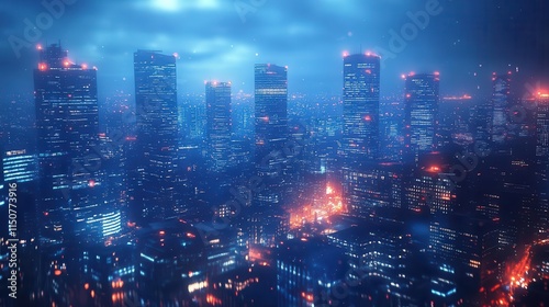 Wallpaper Mural Urban skyline at night with vibrant lights, sleek city setup, dynamic energy Torontodigital.ca