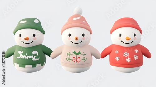 A charming 3D-style snowman wearing short sleeves, exuding an adorable and playful vibe. This cute design highlights the snowman’s cheerful expression and unique outfit,