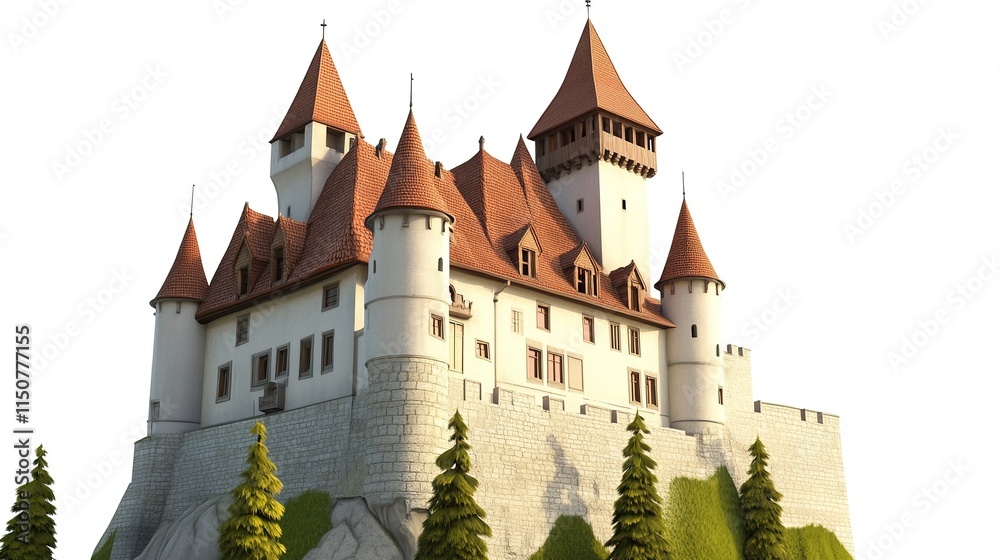 A magnificent big castle in Switzerland, surrounded by picturesque Swiss mountains and lush green landscapes. The castle features towering turrets, intricate architecture, and a majestic presence, A magnificent big castle in Switzerland, surrounded by picturesque Swiss mountains and lush green landscapes. The castle features towering turrets, intricate architecture, and a majestic presence,