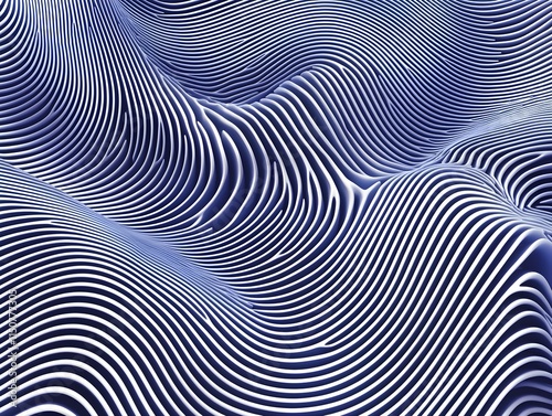 Organic geometric abstraction, blue and white wavy lines intersecting in a freeform pattern, combining precision with fluidity in a modern style photo