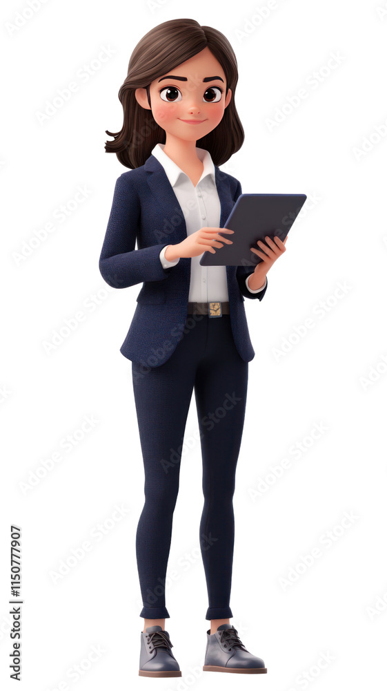 A professional woman in a suit holding a tablet, exuding confidence and readiness for work or a presentation. A professional woman in a suit holding a tablet, exuding confidence and readiness for work or a presentation.