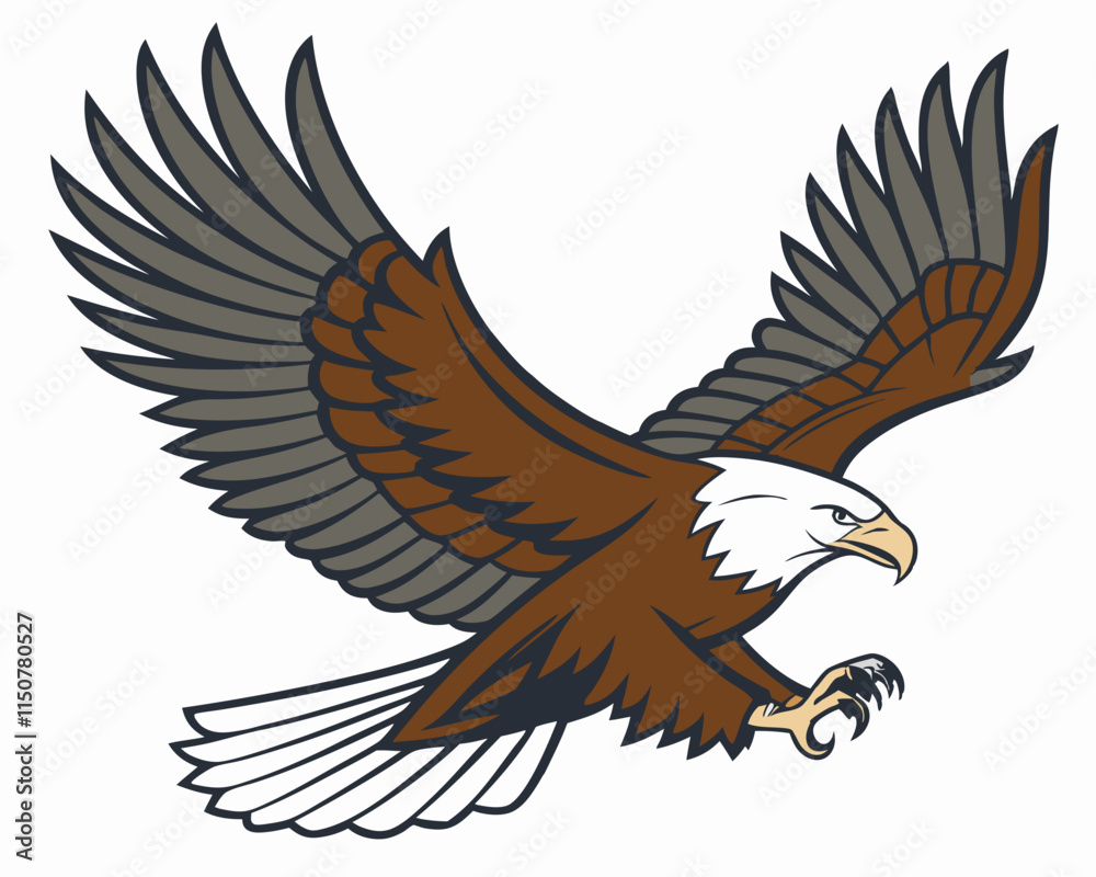 Fototapeta premium Elegant eagle bird illustration in a dynamic flight pose, perfect for diverse design needs.