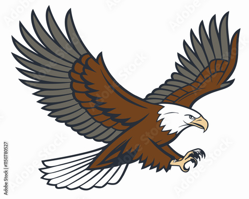 Elegant eagle bird illustration in a dynamic flight pose, perfect for diverse design needs.
