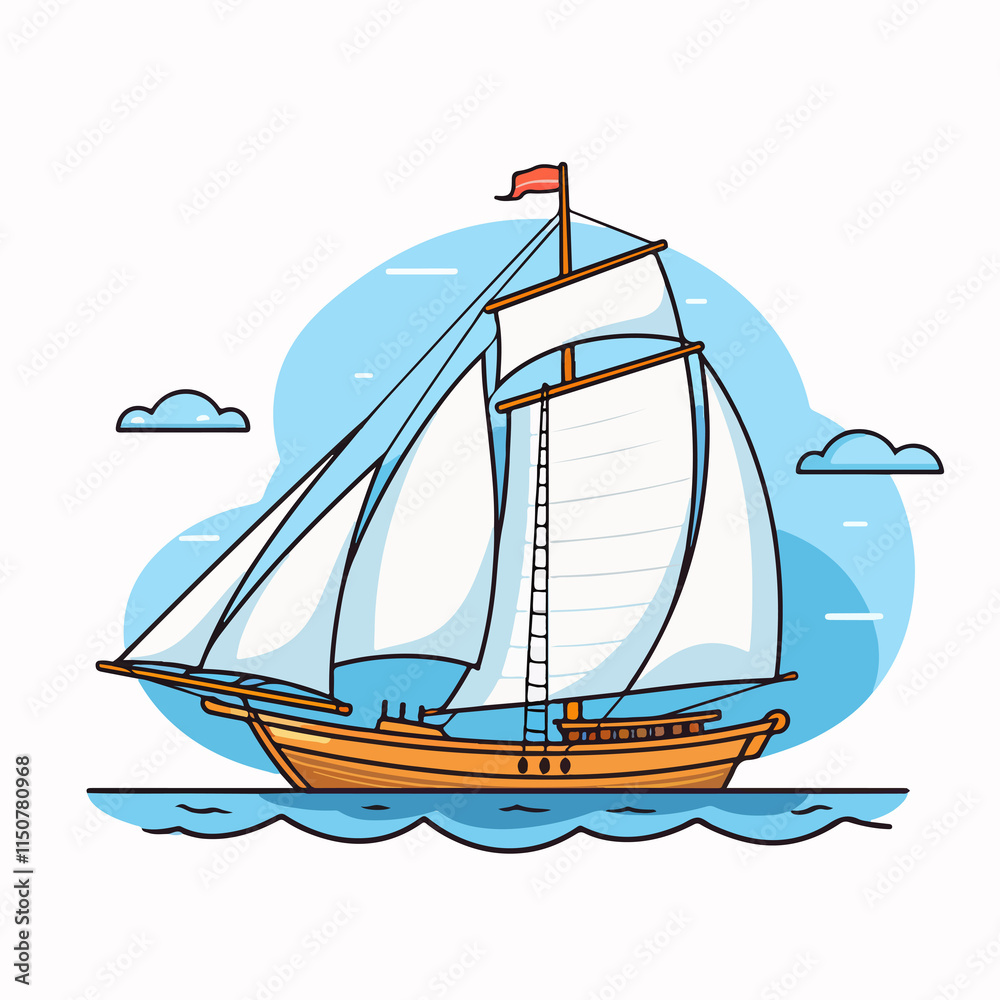 Obraz premium Flat Design Sail Boat Icon Vector for Nautical Illustrations