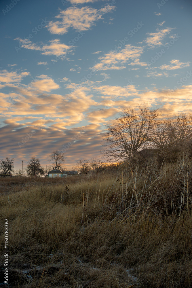 Snowy and frosty field with road,sunrise in the sky.Beautiful clouds in the sky.Nature at the winter time.Winter morning, sunlights over the road , beautiful nature landscape Snowy and frosty field with road,sunrise in the sky.Beautiful clouds in the sky.Nature at the winter time.Winter morning, sunlights over the road , beautiful nature landscape