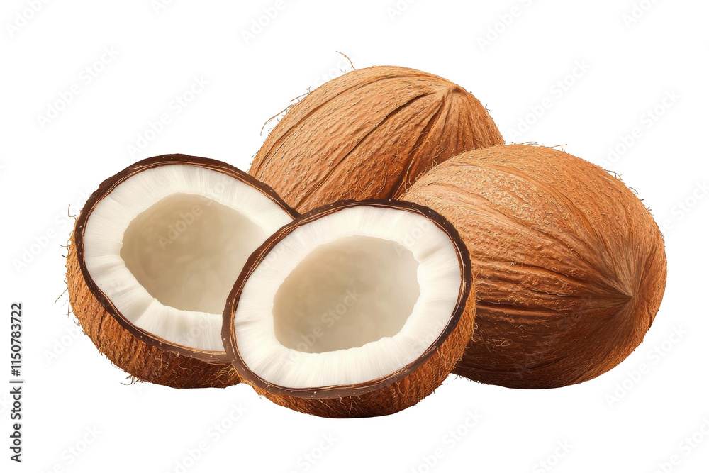 Exploring the Interior of a Tropical Fruit, A Half Cut Coconut and Whole Coconut Exploring the Interior of a Tropical Fruit, A Half Cut Coconut and Whole Coconut