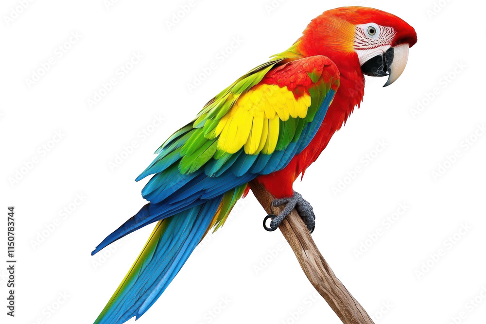 A Colorful Parrot Perched on a Branch, Transparent Background A Colorful Parrot Perched on a Branch, Transparent Background