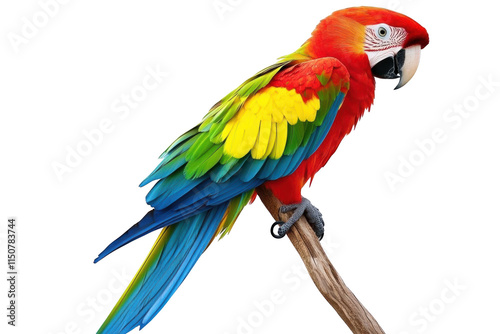 A Colorful Parrot Perched on a Branch, Transparent Background