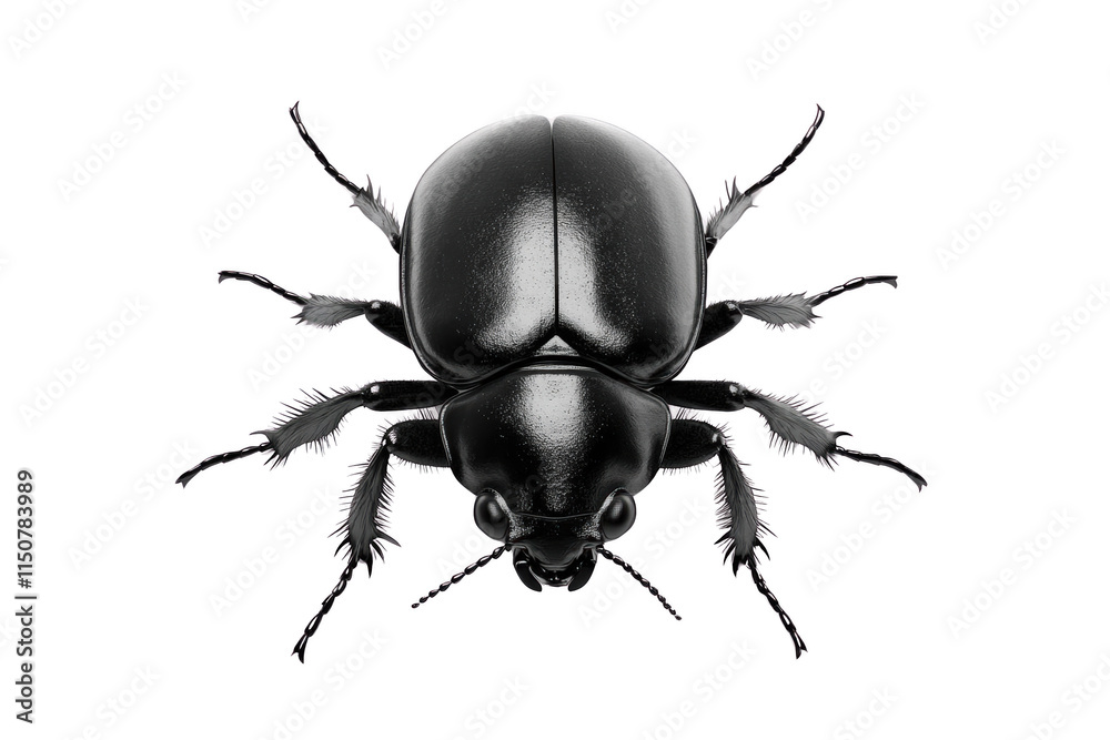 Shiny Black Beetle with Detailed Texture on a Black Background with Transparent Wings Shiny Black Beetle with Detailed Texture on a Black Background with Transparent Wings
