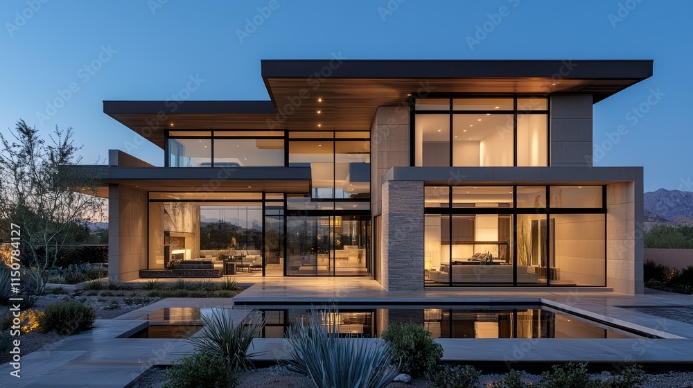 Fototapeta premium Modern Home Design With Elegant Glass Architecture
