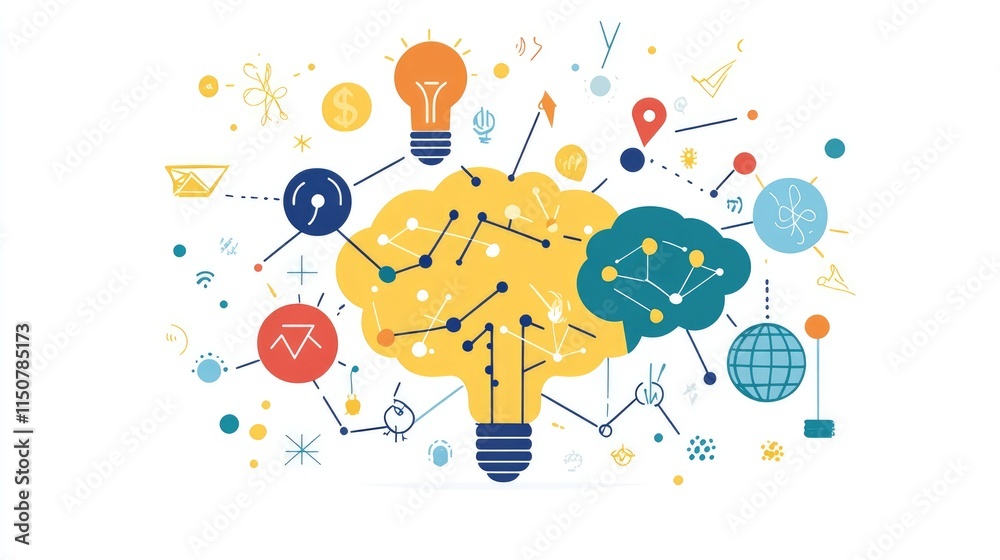 a creative mind map chart clipart, brainstorming process element, colorful connected nodes, flat design, isolated on white background a creative mind map chart clipart, brainstorming process element, colorful connected nodes, flat design, isolated on white background