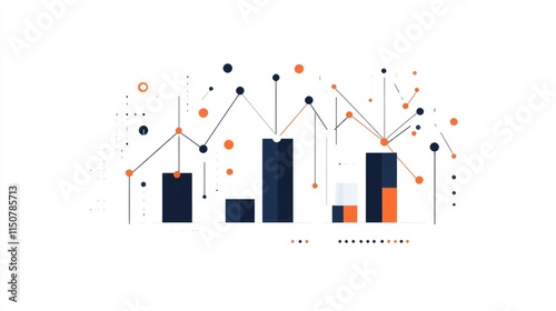 a flat column and line overlay chart clipart, hybrid graph element, corporate style, navy and orange, isolated on white background