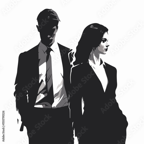 Professional executive business couple in faceless image wearing black and white attire