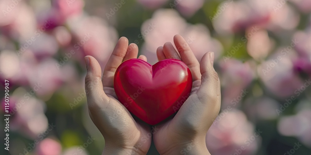 Person holding a vibrant red heart in their hands on a sunny day by the window. Person holding a vibrant red heart in their hands on a sunny day by the window.