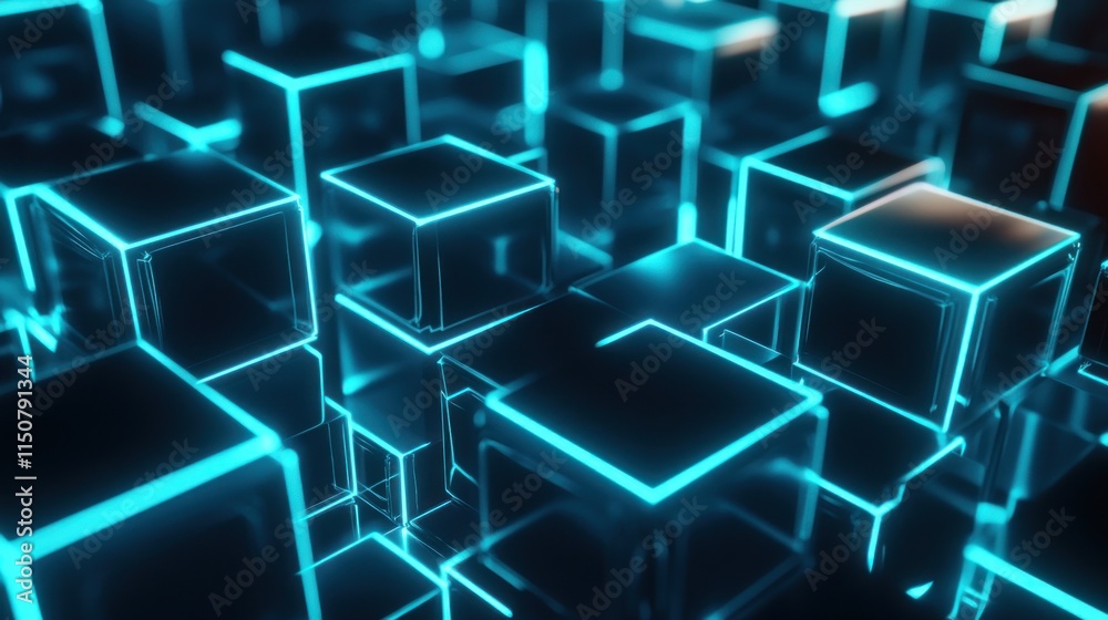 Abstract 3D Cubes with Glowing Blue Lines Abstract 3D Cubes with Glowing Blue Lines